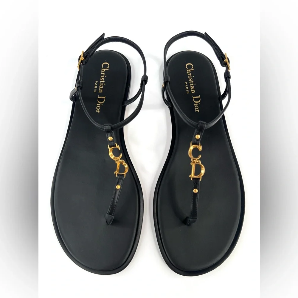 Dior  C'est Dior Thong Sandals Christian Dior Logo CD Leather Flats Size EU 38 - Picture 16 of 16